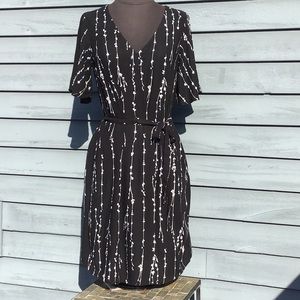 A new day Black/Ivory Belted Short Sleeve Dress XS